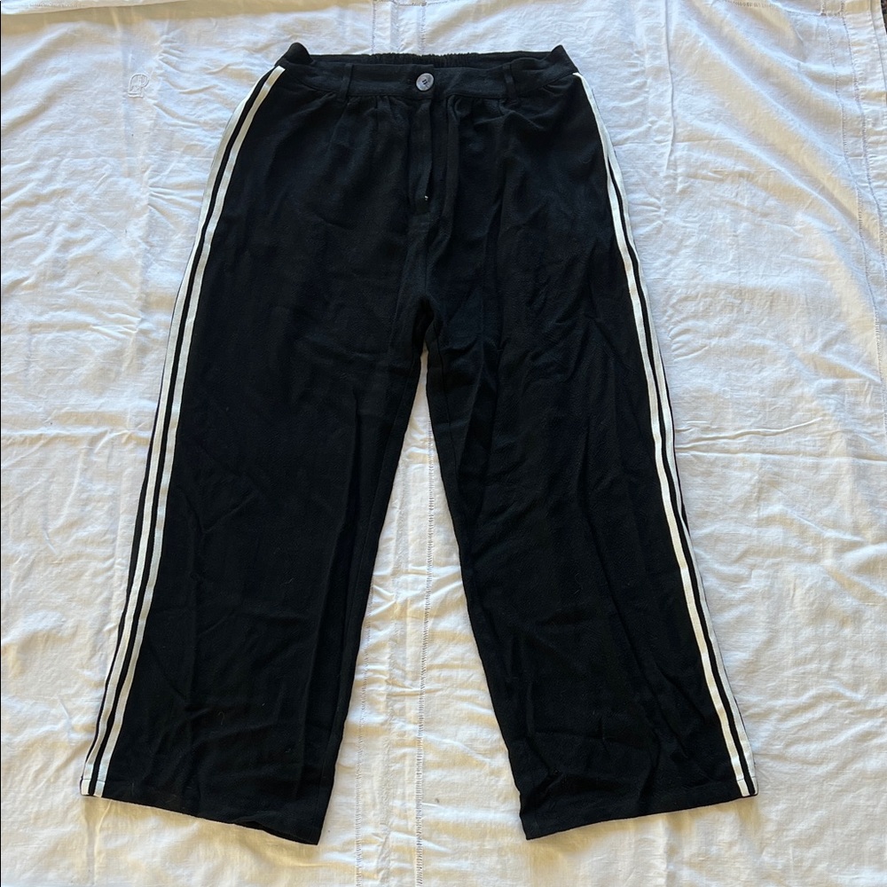 Fashion Brand Company Straight Leg Trousers Thick Linen Sporty Black